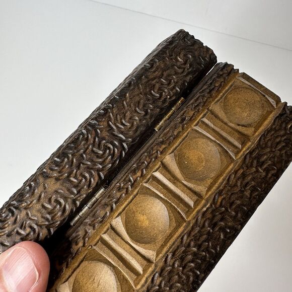 Vtg Wooden Carved 2 Deck Playing Card Box Hinged Heart Diamond Spade Club MCM - Picture 15 of 16